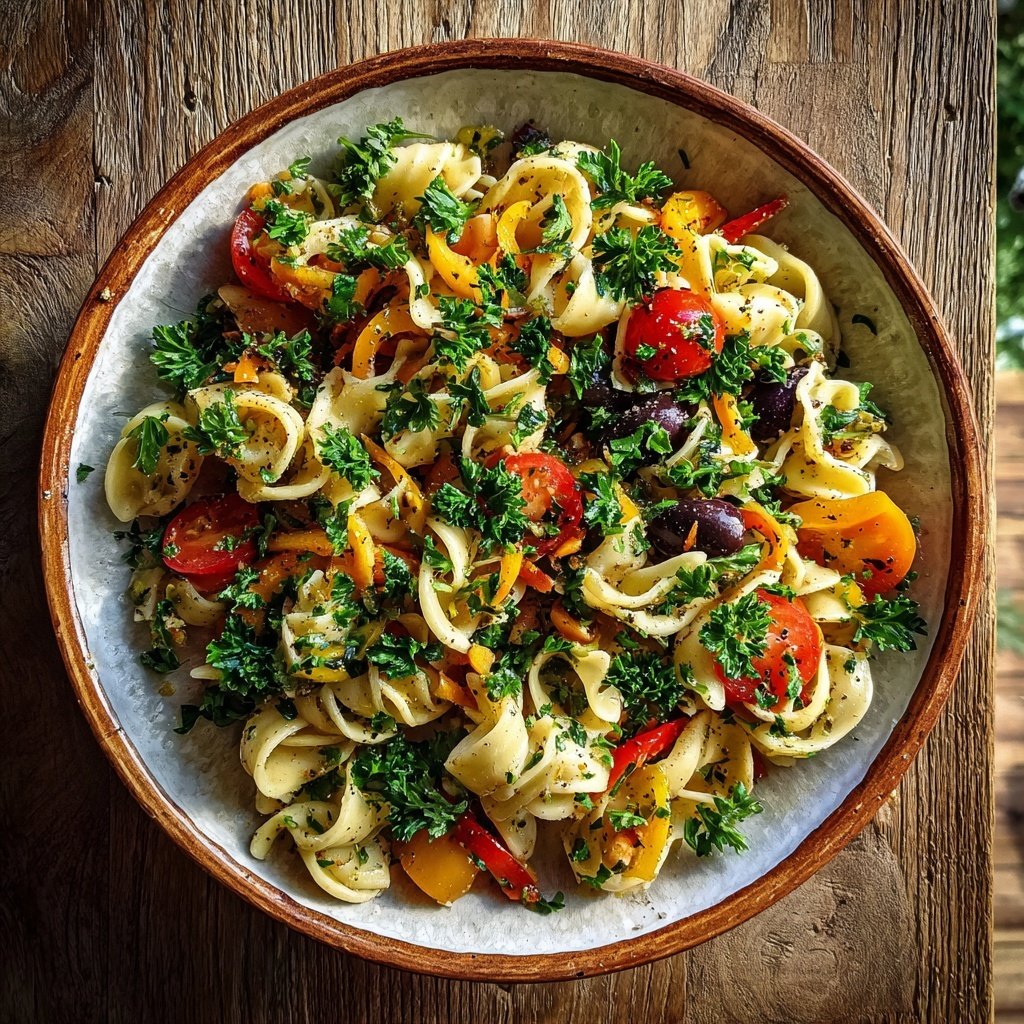 Mediterraner Nudelsalat Mit Petersilie
